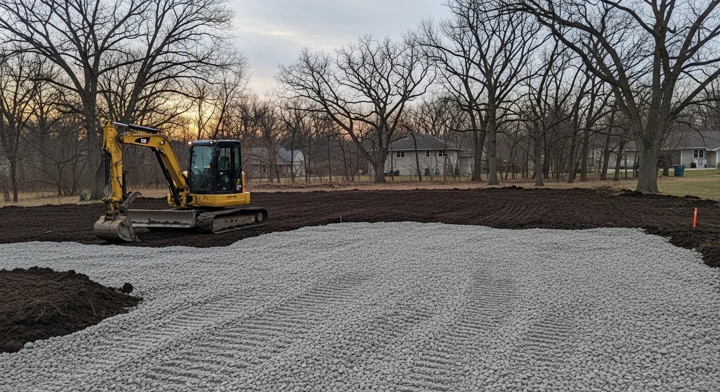 Excavation equipment clearing land and preparing site for construction