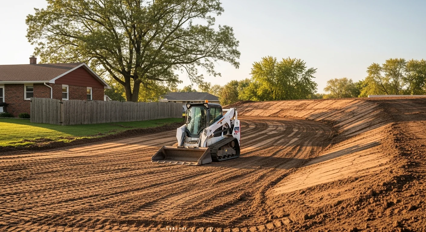 Grading equipment leveling and preparing residential property for construction