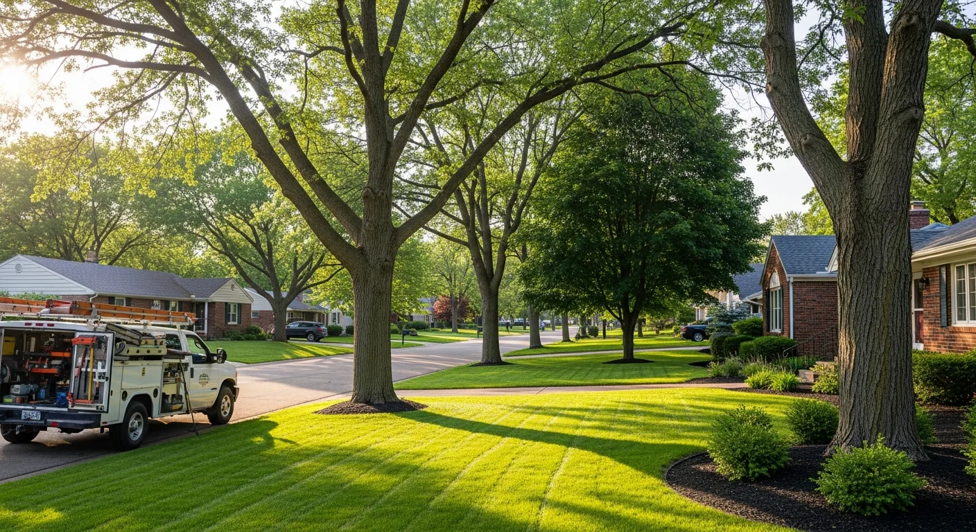 Owatonna residential street with well-maintained homes and mature trees lining the neighborhood.